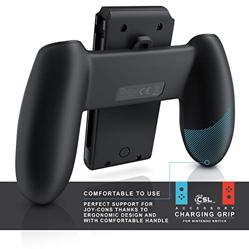 CSL - Cargador de batería Compatible con Nintendo Switch Joy-con - Charger - Carga Mientras juegas - Batería Recargable de Iones de Litio de 1000 mAh - LED de Estado - Comfort Grip