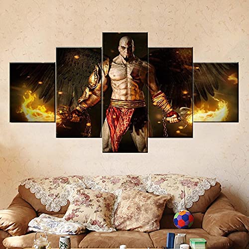 Cuadro En Lienzo Decoracion 5 Piezas HD Imagen Impresiones En Lienzo Pósters De Figuras De God of War Kratos Lienzo Grandes XXL Murales Pared 5 Paneles De Pinturas De Obras De Arte Moderno