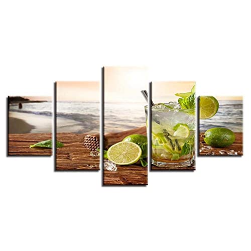 Cuadro en Lienzo Decorativo Para Pared 5 Paneles Pintura Pared Arte Lienzo Impresion 5 Pieza HD Imagen Impresiones Jugo de limonPinturas de Obras de Arte Moderno 150X80Cm