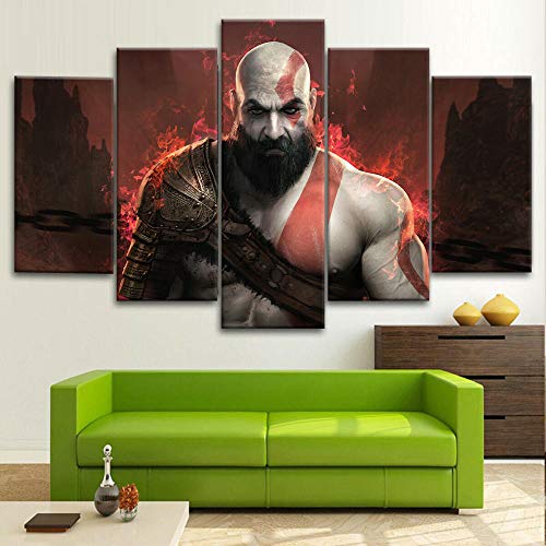 Cuadro Kratos World of Warcraft XXL Impresiones En Lienzo 5 Piezas Cuadro Moderno En Lienzo Decoración para El Arte De La Pared del Hogar HD Impreso Mural Enmarcado