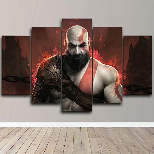 Cuadro Kratos World of Warcraft XXL Impresiones En Lienzo 5 Piezas Cuadro Moderno En Lienzo Decoración para El Arte De La Pared del Hogar HD Impreso Mural Enmarcado