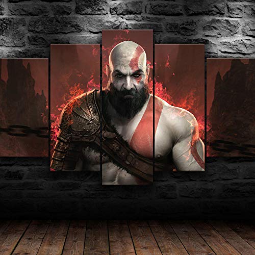 Cuadro Kratos World of Warcraft XXL Impresiones En Lienzo 5 Piezas Cuadro Moderno En Lienzo Decoración para El Arte De La Pared del Hogar HD Impreso Mural Enmarcado