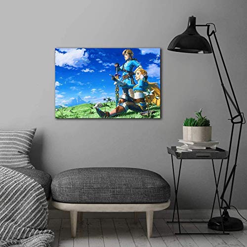 cuadros decoracioncuadroslienzowall art|60x90cm|Frameloos The Legend of Zelda Breath of the Wild Videojuego Princess Zelda Link Sala de estar Dormitorio