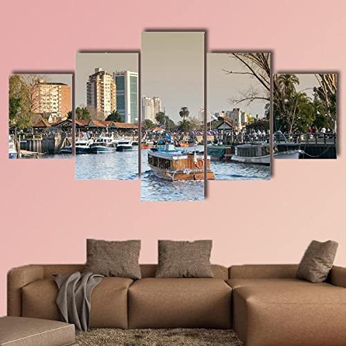 Cuadros en Lienzo Modernos Impresión de Imagen Artística Río Tigre Argentina 5 Piezas HD Mural Póster Fotos Arte Pintura de Pared Lienzo Decorativo Para Tu Salón o Dormitorio