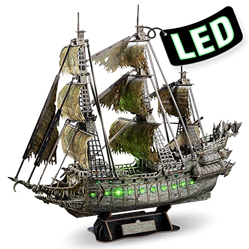 CubicFun Puzzle 3D LED Flying Dutchman Barco Pirata Maquetas para Construir Adultos, Maquetas de Barcos Fantasma de Iluminación Verde Puzzles 3D Kits de Construcción para Adultos Niños 14+, 360 Piezas