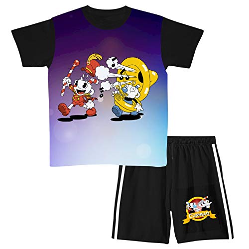 Cup-Head - Juego de camiseta y pantalones cortos de manga corta para adolescentes (2 piezas), Negro, X-Small