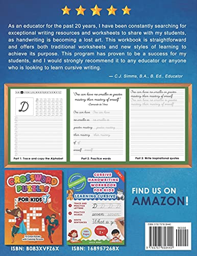 Cursive Handwriting Workbook for Teens: Learning Cursive with Inspirational Quotes for Young Adults, 3 in 1 Cursive Tracing Book Including over 130 Pages of Exercises with Letters, Words and Sentences