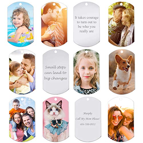 Custom4U Etiqueta Perro Collar Personalizado Hombre Colgante Rectangular Cadena Dudadera 50cm Acero Inoxidable 316L Hombre Mujer Placa Militar