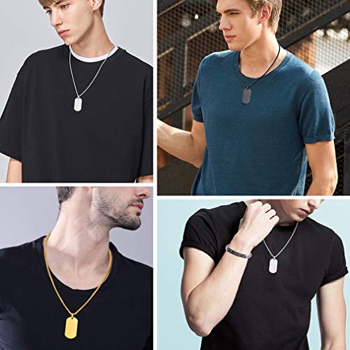 Custom4U Etiqueta Perro Collar Personalizado Hombre Colgante Rectangular Cadena Dudadera 50cm Acero Inoxidable 316L Hombre Mujer Placa Militar