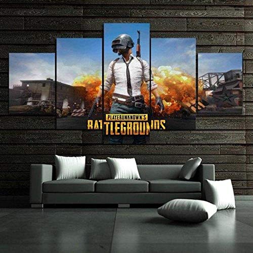 CVBGF Print on Canvas 5 piezas de murales de lienzo, Playerunknowns Battlegrounds – Póster y murales en marcos de madera para decoración moderna del hogar