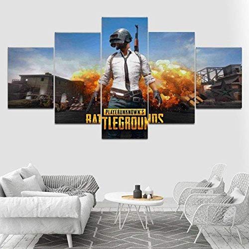 CVBGF Print on Canvas 5 piezas de murales de lienzo, Playerunknowns Battlegrounds – Póster y murales en marcos de madera para decoración moderna del hogar