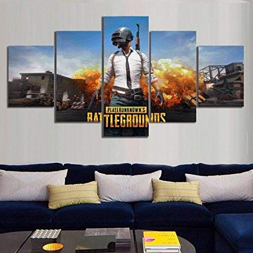 CVBGF Print on Canvas 5 piezas de murales de lienzo, Playerunknowns Battlegrounds – Póster y murales en marcos de madera para decoración moderna del hogar