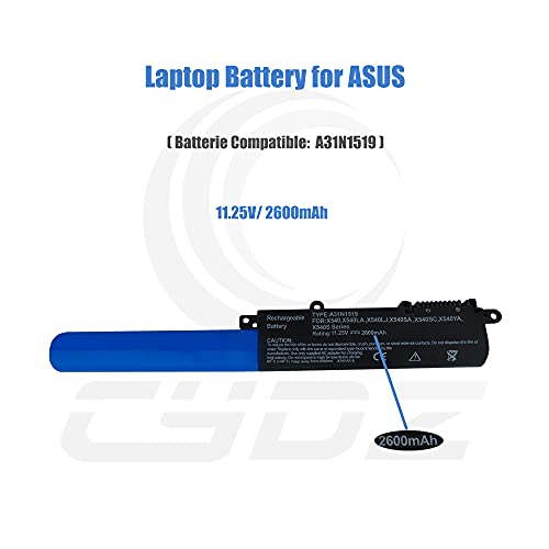 CYDZ® 11.25V 2600mAh Bateria A31N1519 para Asus X540 X540BA X540BP X540LA X540LJ X540MA X540MB X540NA F540 F540BA F540LA F540L F540LJ F540MA F540MB R540 R540BA R540BP R540L R540LA R540LJ R540MA R540MB