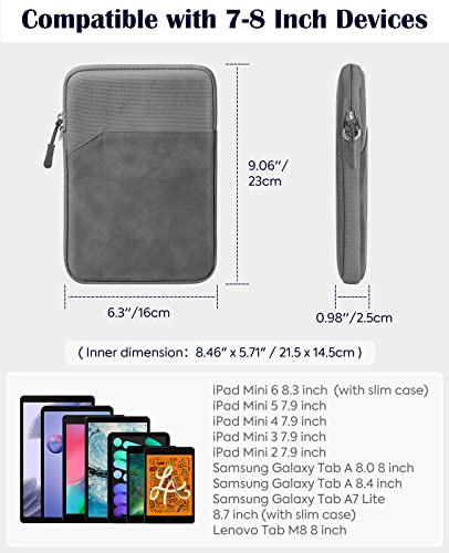Dadanism Funda para Tableta de 7-8 Inch, Bolso Protector Duradero Prueba de Golpes con Bolsillos y Correa de Mano Compatible con iPad Mini 6,5,4,3,2 /Galaxy Tab A 8-Inch /8.4-Inch, Gris Oscuro
