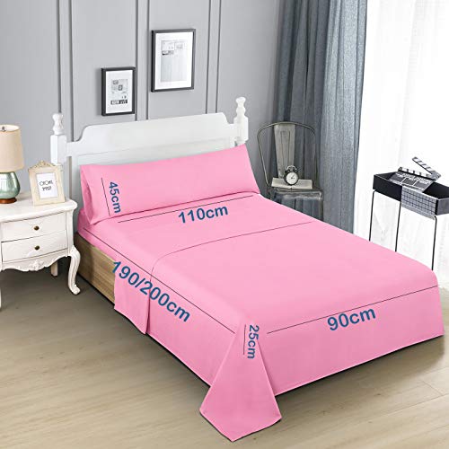 Dalina Textil Juego de Sábanas para Cama 3 Piezas - 1 Sábanas Bajera Ajustable Cama 90cm con Encimera 165x260cm y 1 Funda de Almohada Larga ( Cama de 90x190-200cm Rosa)