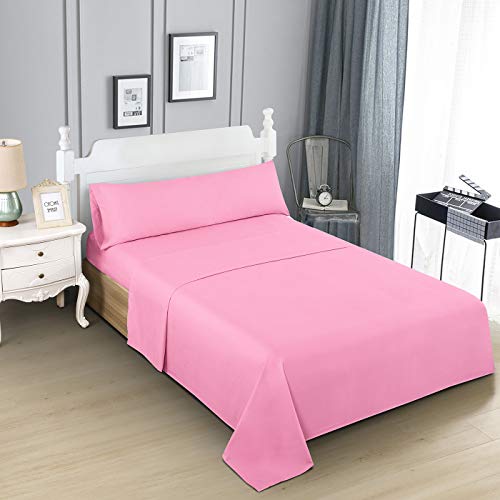 Dalina Textil Juego de Sábanas para Cama 3 Piezas - 1 Sábanas Bajera Ajustable Cama 90cm con Encimera 165x260cm y 1 Funda de Almohada Larga ( Cama de 90x190-200cm Rosa)