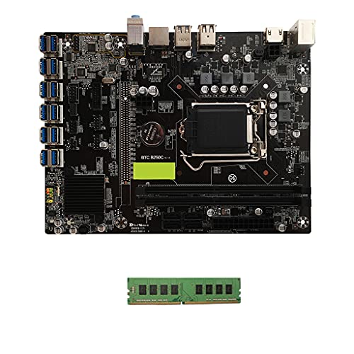 danziqumulaz B250C BTC Placa Base para minería con CPU G3900 + 4G / 8G DDR4 2133 MHz Memoria 12 Ranuras para gráficos USB3.0 a PCIE Placa LGA 1151Pin, Placa Base para minería-Negro-Tamaño 4