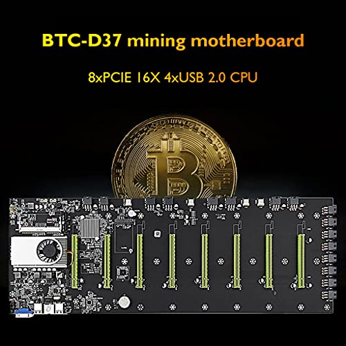 danziqumulaz BTC-D37 Juego de Placa Base para minería Profesional 8 PCI-E 16X Slots 4G DDR3 Sodimm Memory 128G mSATA SSD con Cable de 8 Pines, Placa Base para minería-Negro-A