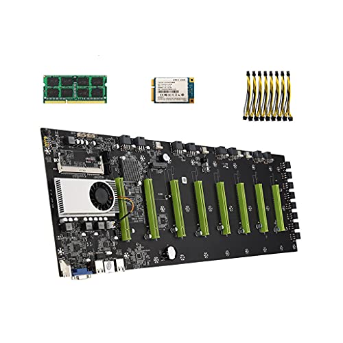 danziqumulaz BTC-D37 Juego de Placa Base para minería Profesional 8 PCI-E 16X Slots 4G DDR3 Sodimm Memory 128G mSATA SSD con Cable de 8 Pines, Placa Base para minería-Negro-A