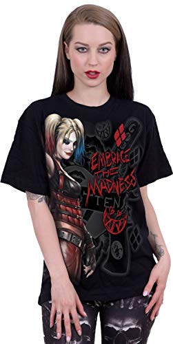 DC Comics - Harley Quinn - Embrace Madness - Camiseta con Estampado Frontal - Negro - XXL