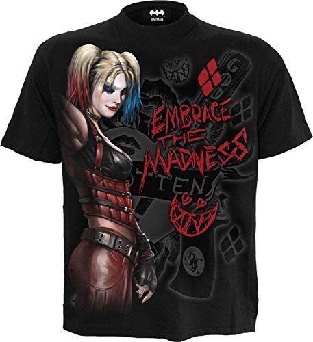 DC Comics - Harley Quinn - Embrace Madness - Camiseta con Estampado Frontal - Negro - XXL