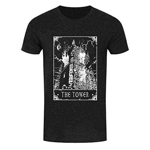 Deadly Tarot - Camiseta The Tower para Chico Hombre (XL) (Negro Jaspeado)