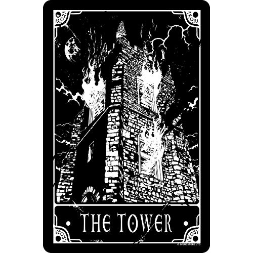 Deadly Tarot - Letrero de metal The Tower para el hogar (Tamaño Único) (Negro/Blanco)