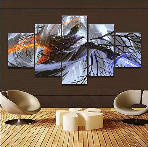 Decoración De Arte De Pared 5 Piezas Imprime En Lienzo Guerrero Dark Souls Iii Hd Cuadro Estilo Abstractos Moderna Inicio Decoración Lienzos 150×80 Cm,Listo Para Colgar(Con Marco)