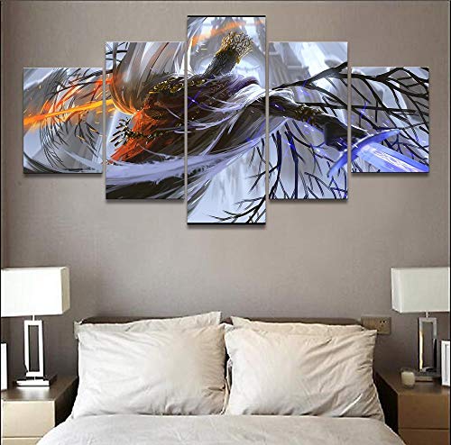 Decoración De Arte De Pared 5 Piezas Imprime En Lienzo Guerrero Dark Souls Iii Hd Cuadro Estilo Abstractos Moderna Inicio Decoración Lienzos 150×80 Cm,Listo Para Colgar(Con Marco)