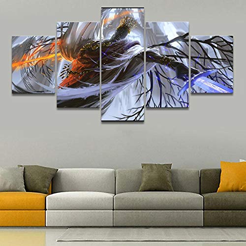 Decoración De Arte De Pared 5 Piezas Imprime En Lienzo Guerrero Dark Souls Iii Hd Cuadro Estilo Abstractos Moderna Inicio Decoración Lienzos 150×80 Cm,Listo Para Colgar(Con Marco)