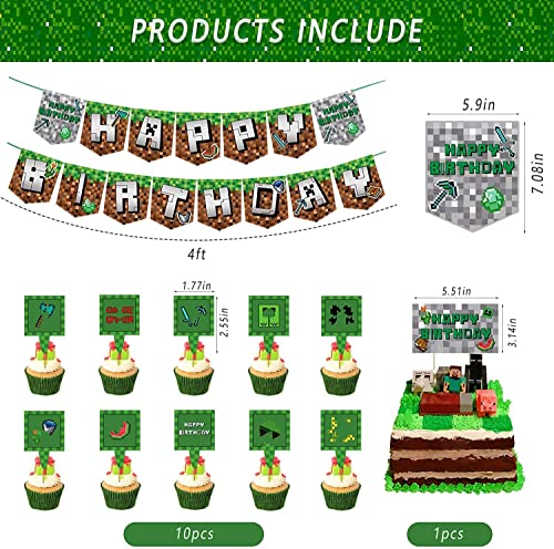 Decoraciones de Cumpleaños para Juegos para Niños Látex Globos de Píxeles Videojuegos Pancarta de Cumpleaños Adornos para Tartas para Niños y Hombres