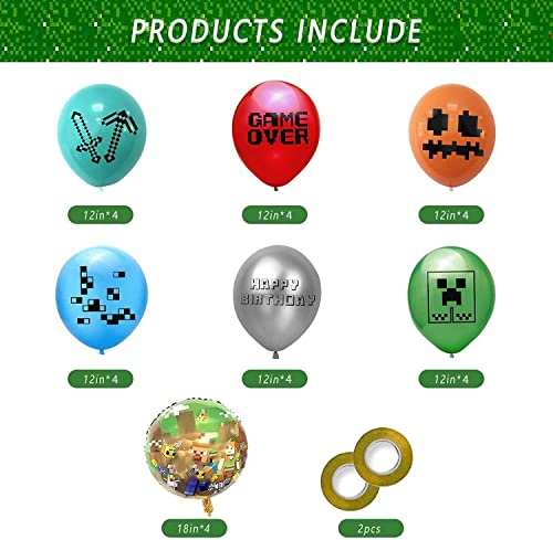 Decoraciones de Cumpleaños para Juegos para Niños Látex Globos de Píxeles Videojuegos Pancarta de Cumpleaños Adornos para Tartas para Niños y Hombres