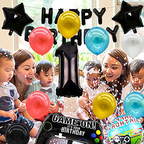 Decoraciones de cumpleaños para niños,Videojuegos Cartoon Party Set,27 Piezas Videojuegos Infantil de Videojuegos Team Cartoon Anime Theme Artículos para Fiesta de Cumpleaños，Globos de 1er cumpleaños