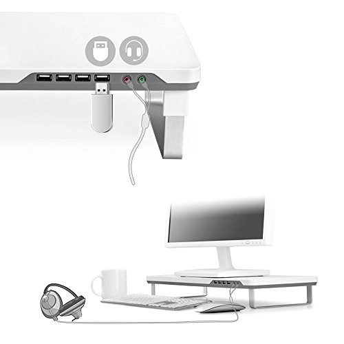 DEEP COOL MDESK-F1 Soporte para Monitor PC , Elevador Monitor para Ordenador/ Portátil con 4 Puertos USB y Audio(HD)/Mic, Color Gris y Blanco