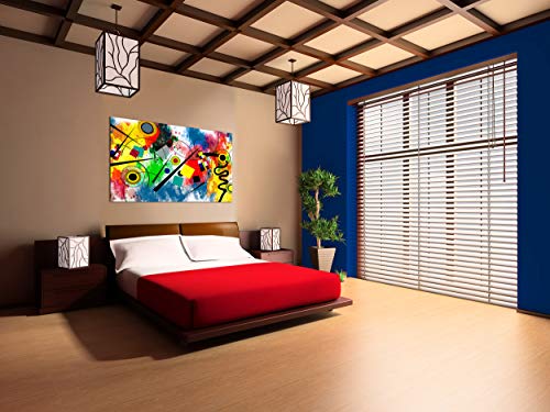 DekoArte 342 - Cuadros Modernos Impresión de Imagen Artística Digitalizada | Lienzo Decorativo Para Tu Salón o Dormitorio | Estilo Abstractos Moderno Arte Kandinsky Rojo Azul | 1 Pieza 120 x 80 cm