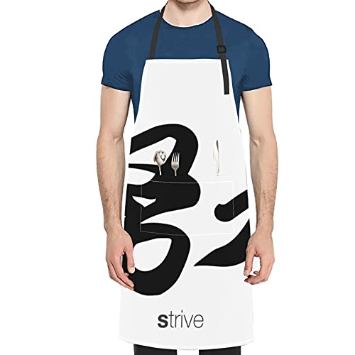 Delantal unisex con 2 bolsillos, caligrafía china, traducción, Strive Rightside, delantales chinos para mujeres, hombres, adultos, impermeable, pintor, baberos de cocina para chef, cocina, pintura, j