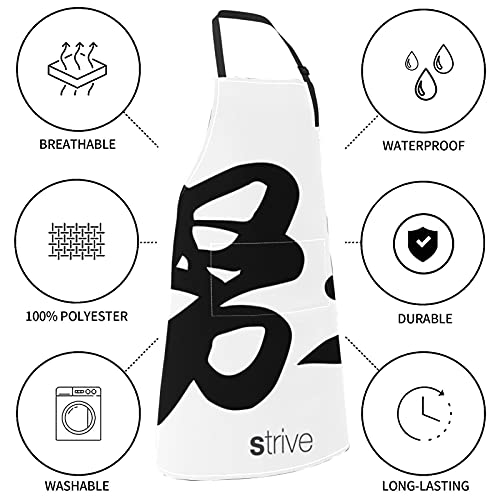 Delantal unisex con 2 bolsillos, caligrafía china, traducción, Strive Rightside, delantales chinos para mujeres, hombres, adultos, impermeable, pintor, baberos de cocina para chef, cocina, pintura, j