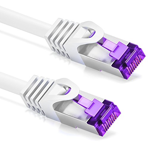 deleyCON 20m RJ45 Cable de Conexión Ethernet & Red con Cable en Bruto CAT7 S-FTP PiMF Blindaje Gigabit LAN SFTP Cobre DSL Conmutador Enrutador Patch Panel - Blanco