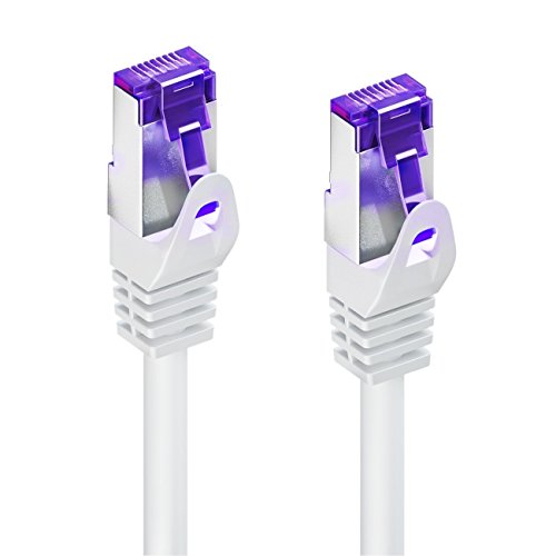 deleyCON 20m RJ45 Cable de Conexión Ethernet & Red con Cable en Bruto CAT7 S-FTP PiMF Blindaje Gigabit LAN SFTP Cobre DSL Conmutador Enrutador Patch Panel - Blanco
