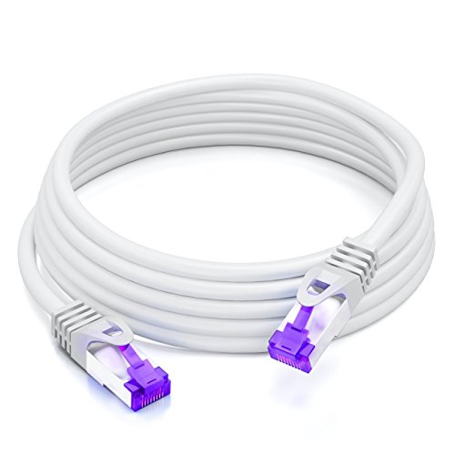 deleyCON 20m RJ45 Cable de Conexión Ethernet & Red con Cable en Bruto CAT7 S-FTP PiMF Blindaje Gigabit LAN SFTP Cobre DSL Conmutador Enrutador Patch Panel - Blanco