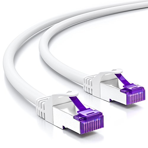 deleyCON 20m RJ45 Cable de Conexión Ethernet & Red con Cable en Bruto CAT7 S-FTP PiMF Blindaje Gigabit LAN SFTP Cobre DSL Conmutador Enrutador Patch Panel - Blanco