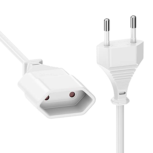 deleyCON 3m Extensión del Cable de Alimentación Conector de Tipo C Euro Conector en Conector Euro Tipo C TV PC Monitor de Computadora Lámpara Beamer Electrodomésticos - Blanc