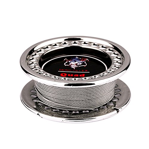 Demon Killer E Cigarette prefabricados Quad Coil, A1 Wire, DIY Heating Coil Wire Bobina con Muscle Cotton Strips para RBA / RDA / RTA Atomizadores (28GA*4, 15ft/4.57m)