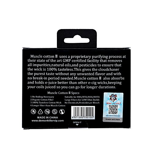 Demon Killer Vape Cotton Wick, Algodón Vape Orgánico Mecha de algodón para vaper Vaping 100% Organic Cotton para Coil Building DIY Lovers RBA/RTA/RDA, 10pcs/Pack
