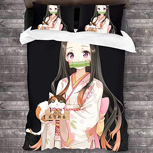 Demon Slayer Juego de ropa de cama 135 x 200 cm, Tomioka Giyuu Kamado Tanjirou Nezuko Pattern Funda nórdica Kimetsu No Yaiba Anime (Nezuko3, 135 x 200 cm)