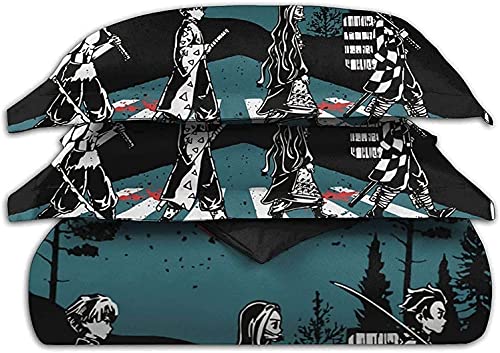 Demon Slayer Ropa de cama, Kimetsu No Yaiba Juego de cama de 3 piezas, Anime Kochou Shinobu Kamado Nezuko Tomioka Giyuu Tanjirou Funda nórdica infantil (Zenitsu7, 155 x 220 cm)