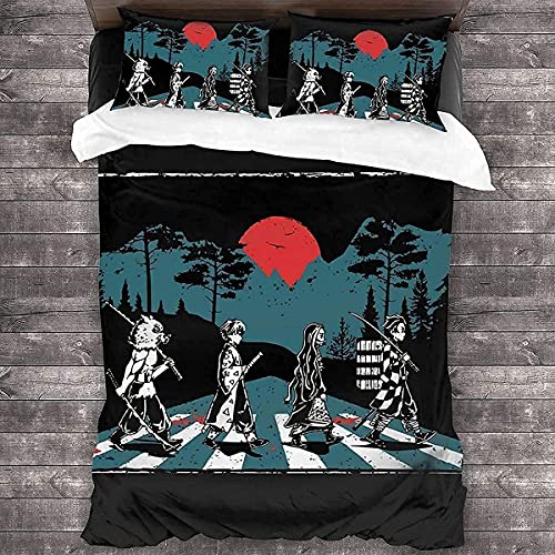 Demon Slayer Ropa de cama, Kimetsu No Yaiba Juego de cama de 3 piezas, Anime Kochou Shinobu Kamado Nezuko Tomioka Giyuu Tanjirou Funda nórdica infantil (Zenitsu7, 155 x 220 cm)