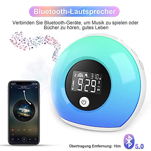 Despertador con luz, despertador con luz, despertador para niños con altavoz Bluetooth, luz nocturna LED con sensor de vibración, multicolor, 4 niveles de luminosidad, adecuado para regalo nocturno