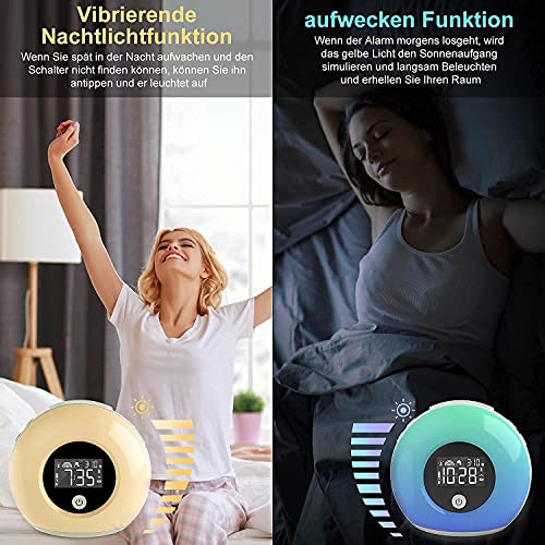 Despertador con luz, despertador con luz, despertador para niños con altavoz Bluetooth, luz nocturna LED con sensor de vibración, multicolor, 4 niveles de luminosidad, adecuado para regalo nocturno