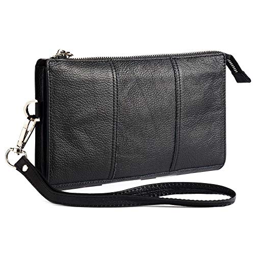 DFV mobile - Exclusive Genuine Leather Case Handbag Compatible with BLU Studio Mega (2020) - Black